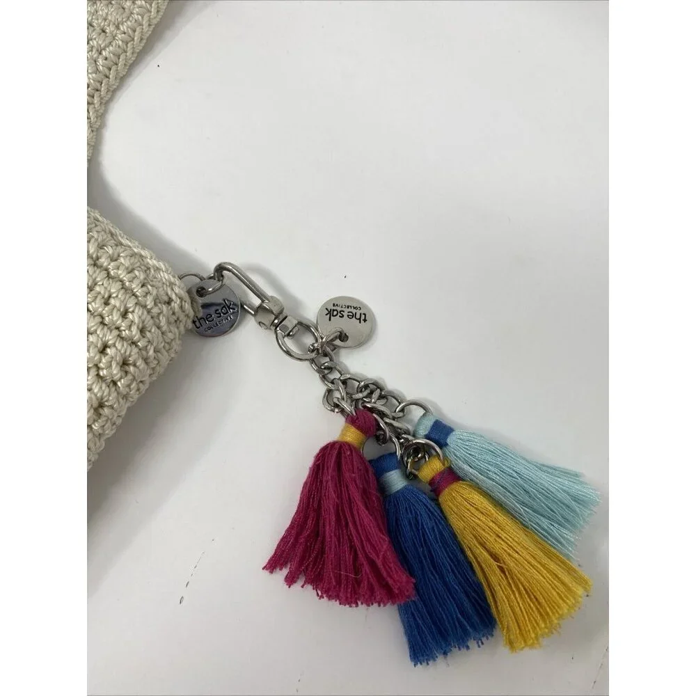 The Sac Ecru Crochet Cactus Flower Hobo Shoulder Bag Tassel Bag Charm Purse - Picture 4 of 8